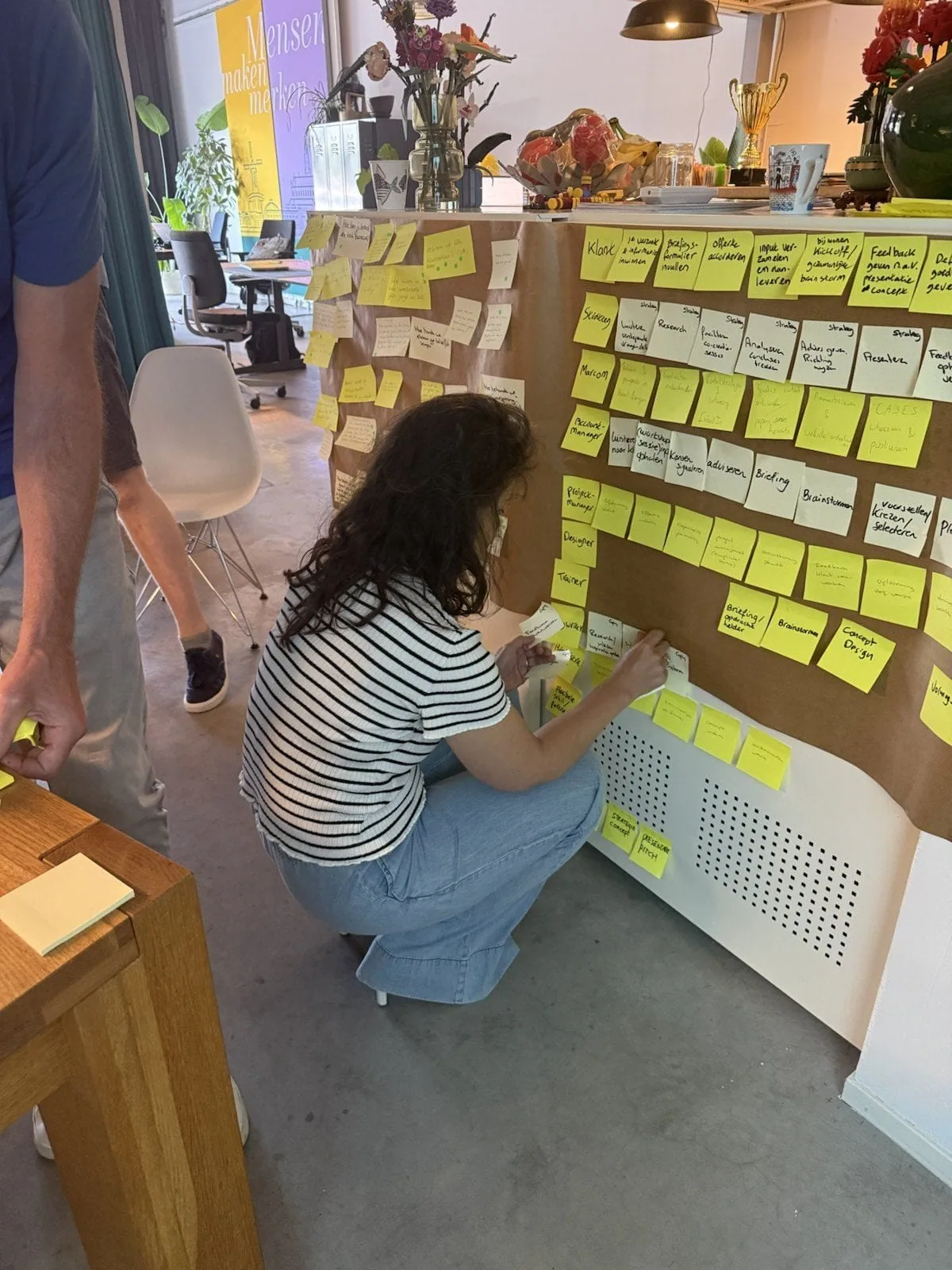 Werksessie waarin een werkproces met post-its in kaart wordt gebracht